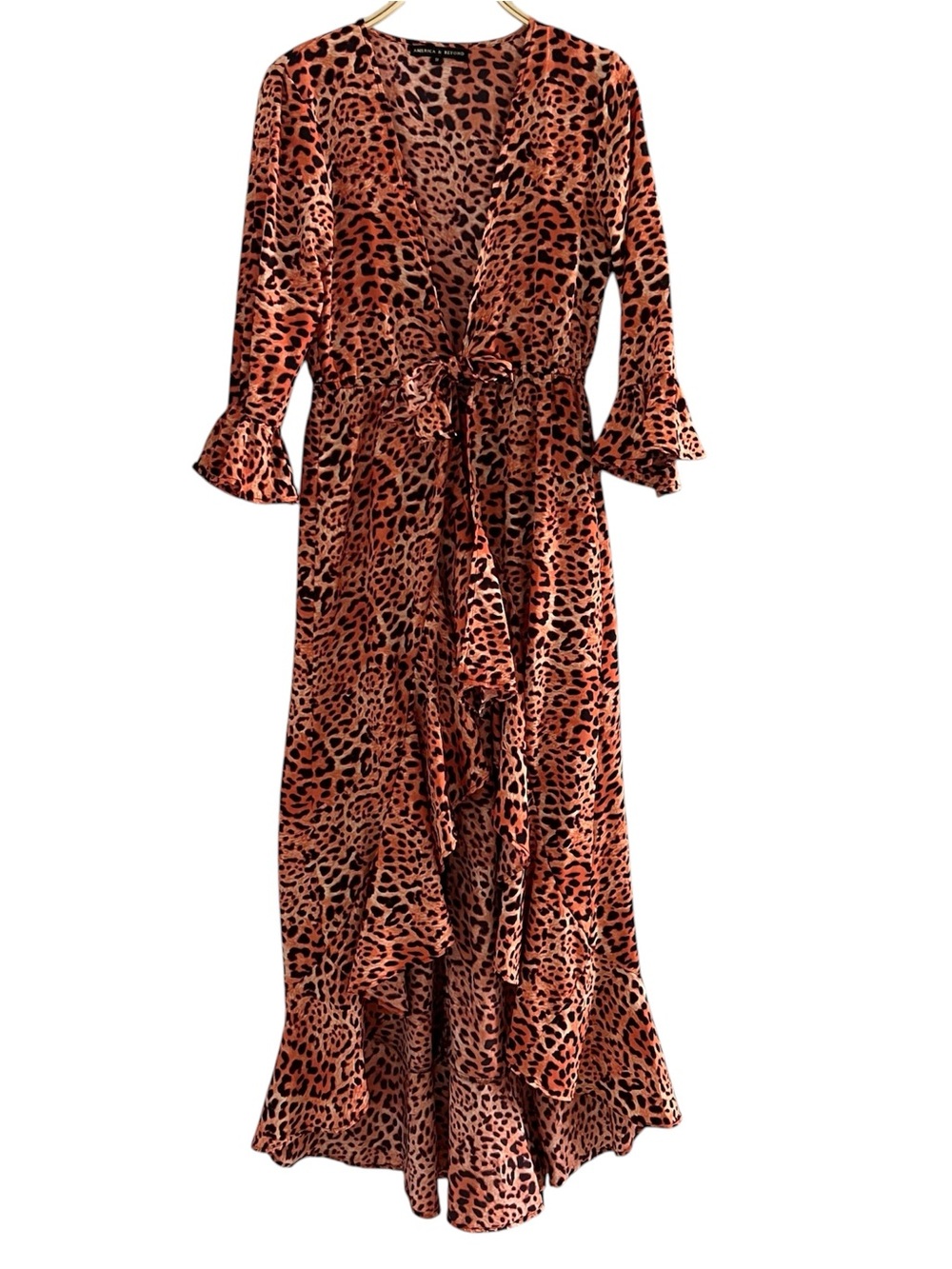 American & Beyond Leopard Print Maxi Dress Boho Chic Resortwear Cover Up Sz M - Picture 3 of 10